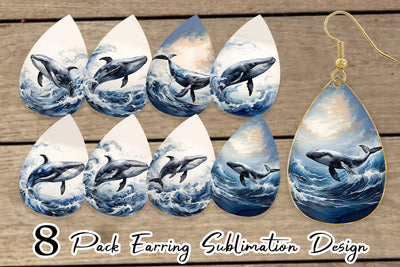 Earring Teardrop Watercolor Leaping Whale Sublimation artnoy 