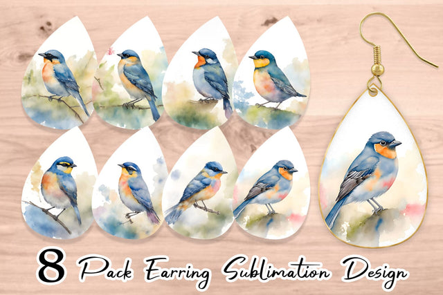 Earring Teardrop Watercolor Painting Birds Sublimation artnoy 