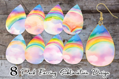 Earring Teardrop Watercolor Rainbow Sky Sublimation artnoy 
