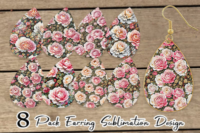 Earring Teardrop Watercolor Roses Pattern Sublimation artnoy 