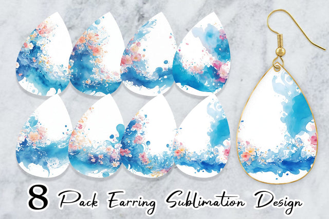 Earring Teardrop Watercolor Splash Wave Sublimation artnoy 
