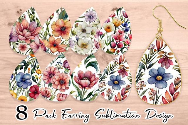 Earring Teardrop Watercolor Spring Floral Sublimation artnoy 