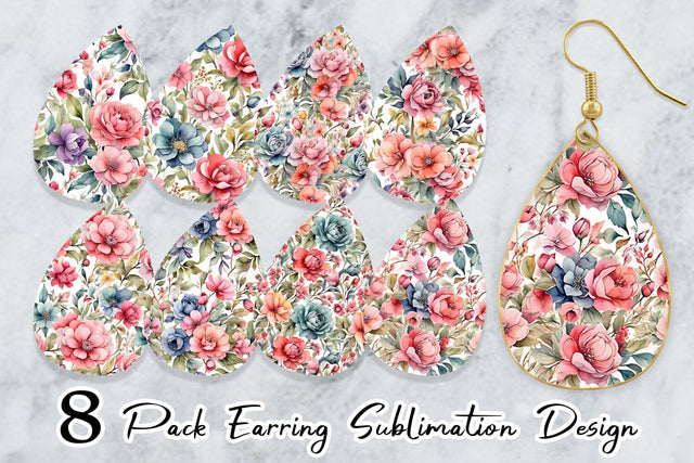 Earring Teardrop Watercolor Spring Flower Sublimation artnoy 