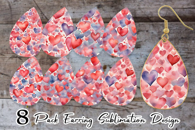 Earring Teardrop Watercolor Texture Heart Sublimation artnoy 