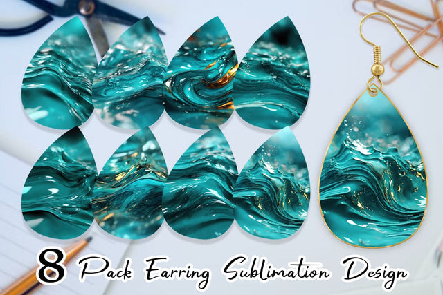 Earring Teardrop Wavy Turquoise Fluid Sublimation artnoy 