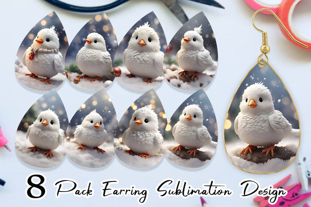 Earring Teardrop White Bird Christmas Sublimation artnoy 