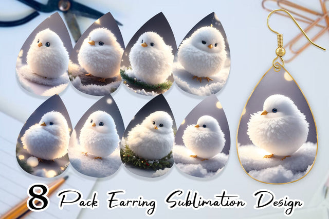 Earring Teardrop White Bird Christmas Sublimation artnoy 