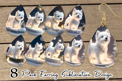 Earring Teardrop White Dog Scene Christmas Sublimation artnoy 
