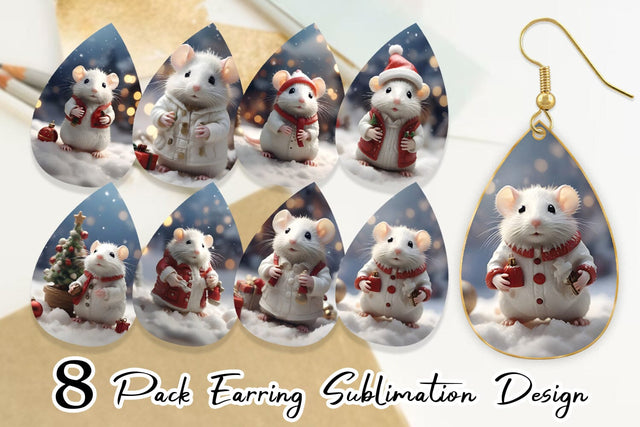 Earring Teardrop White Rat Christmas Sublimation artnoy 
