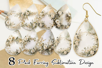 Earring Teardrop White Wedding Flower Sublimation artnoy 