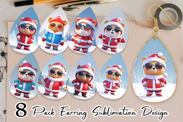 Earring Teddy Bear Christmas Sublimation artnoy 