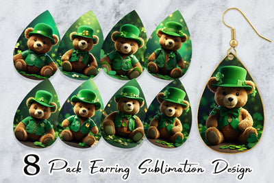 Earring Teddy Bear Patrick's Day Sublimation artnoy 