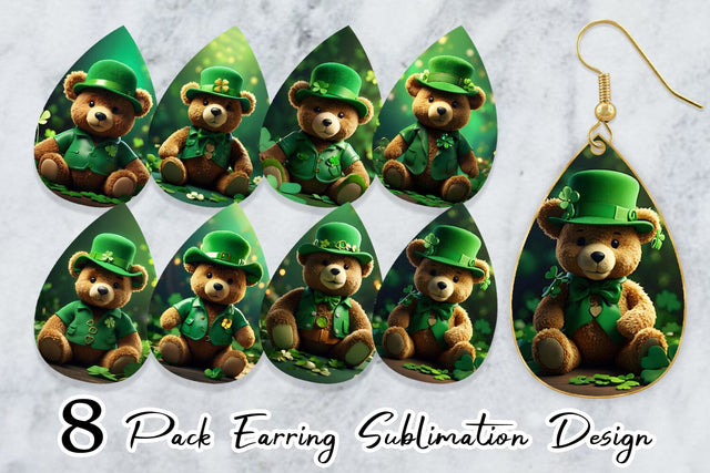 Earring Teddy Bear Patrick's Day Sublimation artnoy 