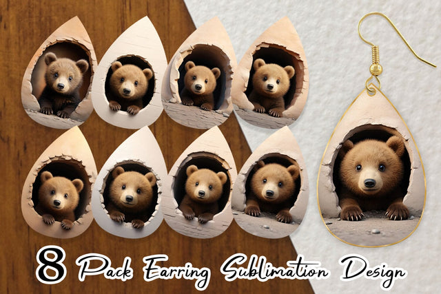 Earring Tedy bear Peeks from Wall Sublimation artnoy 
