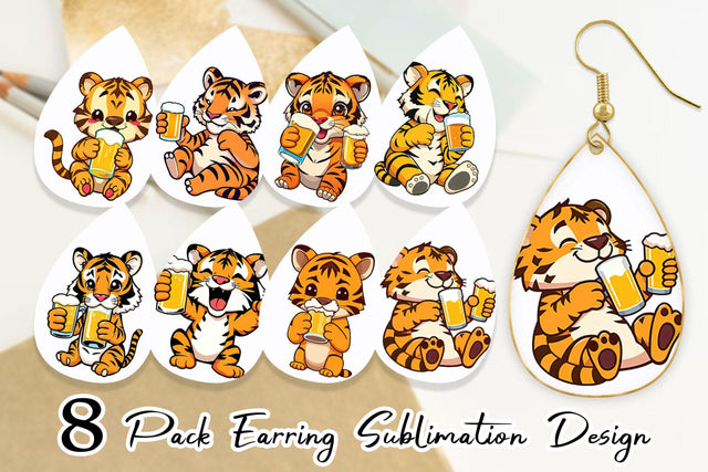 Earring Tiger Beer Day Sublimation artnoy 