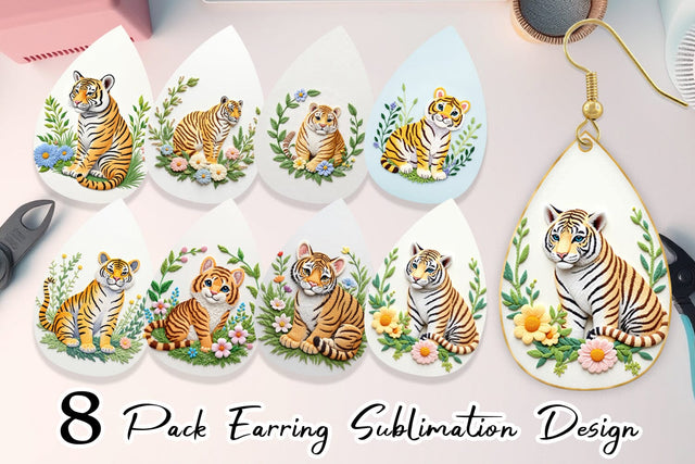 Earring Tiger Embroidery Sublimation artnoy 