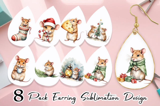 Earring Tiny Christmas Mice Sublimation artnoy 
