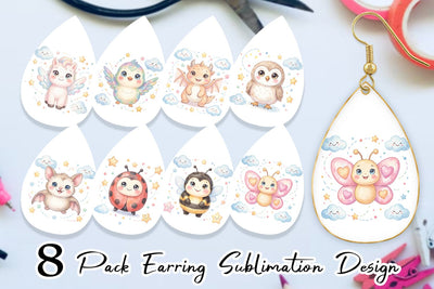 Earring Tiny Winged Baby Animal Watercolor Sublimation artnoy 