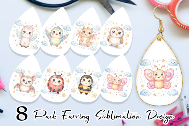 Earring Tiny Winged Baby Animal Watercolor Sublimation artnoy 