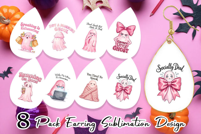 Earring Tired Pink Ghost Coquette Watercolor Sublimation artnoy 