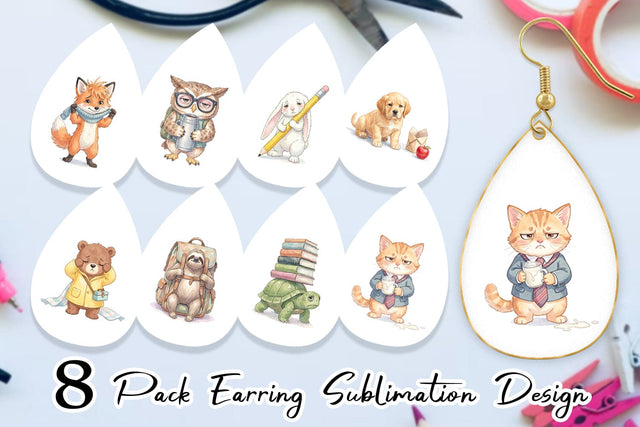 Earring Tired School Animal Morning Burnout Sublimation artnoy 