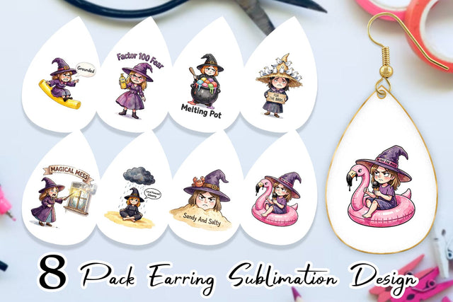 Earring Tired Summerween Witch Sublimation artnoy 