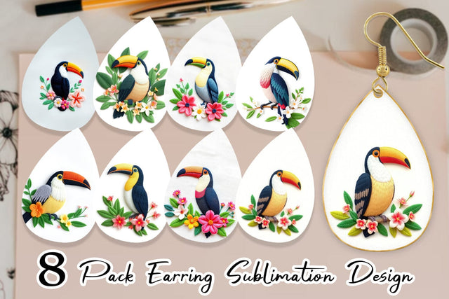 Earring Toucan Embroidery Sublimation artnoy 