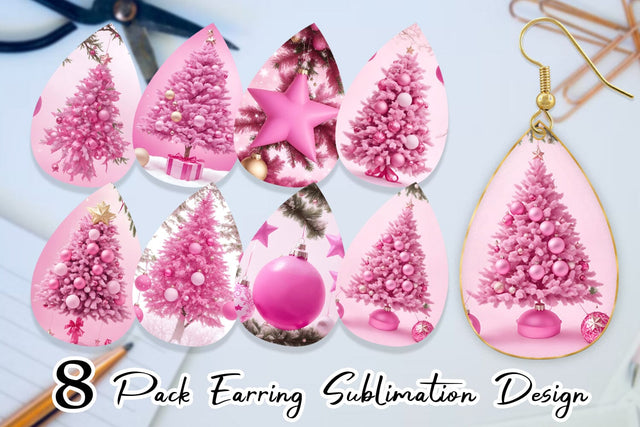 Earring Tree Christmas Pink Sublimation artnoy 