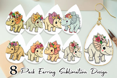 Earring Triceratops with Flowers Sublimation artnoy 
