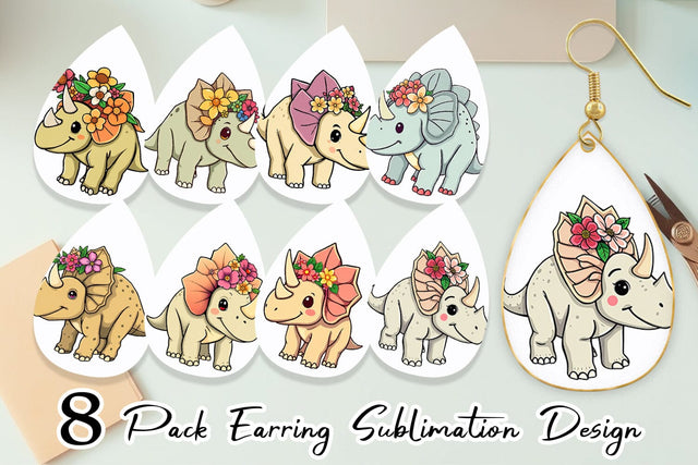 Earring Triceratops with Flowers Sublimation artnoy 