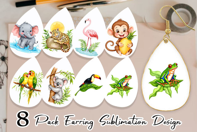 Earring Tropical Animals Watercolor Sublimation artnoy 