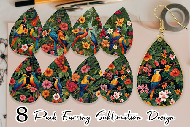 Earring Tropical Birds Perched Sublimation artnoy 