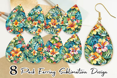 Earring Tropical Flowers Pattern Sublimation artnoy 