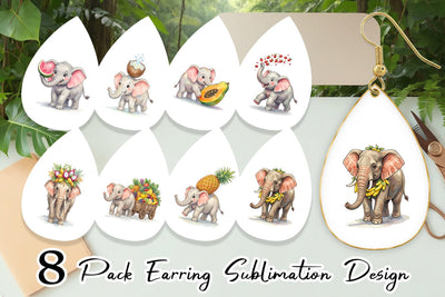 Earring Tropical Fruit Elephant Watercolor Sublimation artnoy 