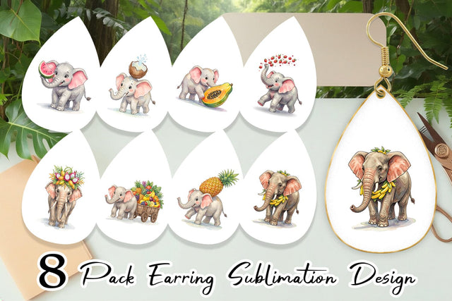 Earring Tropical Fruit Elephant Watercolor Sublimation artnoy 