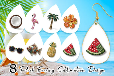 Earring Tropical Summer Patchwork Watercolor Sublimation artnoy 