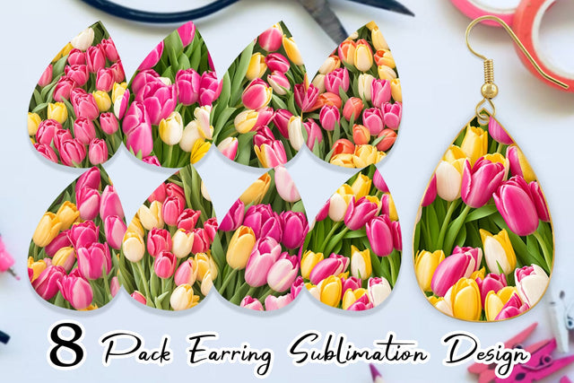 Earring Tulips Pattern Sublimation artnoy 