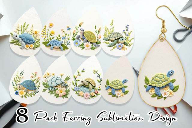 Earring Turtle Embroidery Sublimation artnoy 