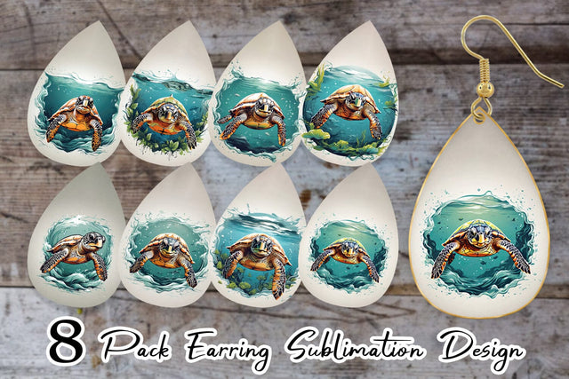 Earring Turtle Swimming Sublimation artnoy 