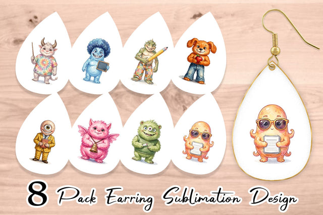 Earring UglyCute 70s Monster Teacher Sublimation artnoy 