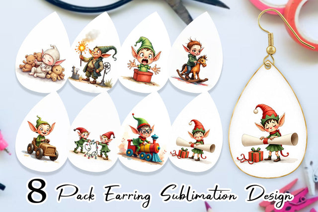 Earring UglyCute Elf Workshop Antics Watercolor Sublimation artnoy 