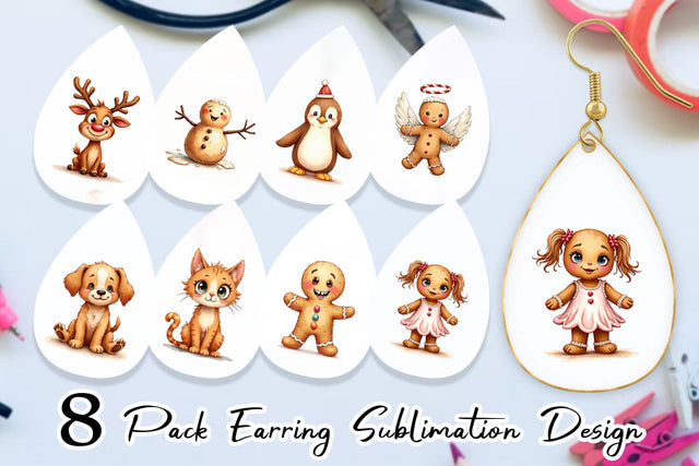 Earring UglyCute Gingerbread Pals Watercolor Sublimation artnoy 