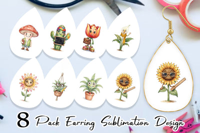 Earring UglyCute Groovy Plant Teacher Sublimation artnoy 