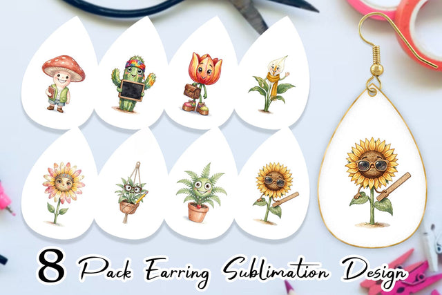 Earring UglyCute Groovy Plant Teacher Sublimation artnoy 