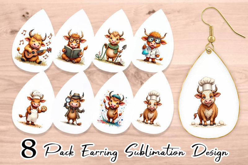 Earring UglyCute Highland Cow Occupations Quirky Jobs & Hobbies Sublimation artnoy 
