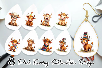 Earring UglyCute Highland Cow Watercolor Quirky Farm Friends Sublimation artnoy 