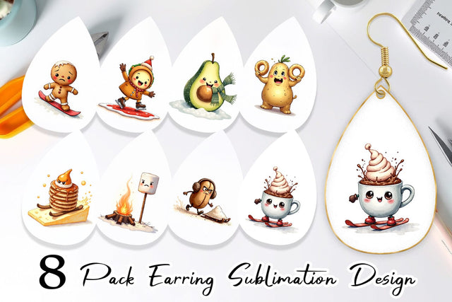 Earring UglyCute Winter Food & Drinks Sublimation artnoy 