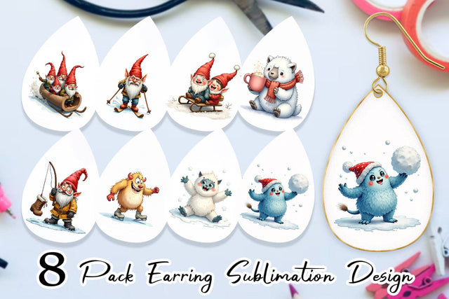 Earring UglyCute Yeti & Gnome Winter Games Sublimation artnoy 
