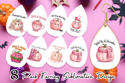 Earring Unbothered Pink Pumpkin Watercolor Sublimation artnoy 