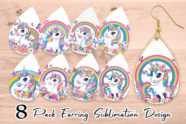 Earring Unicorn and Rainbow Sublimation artnoy 